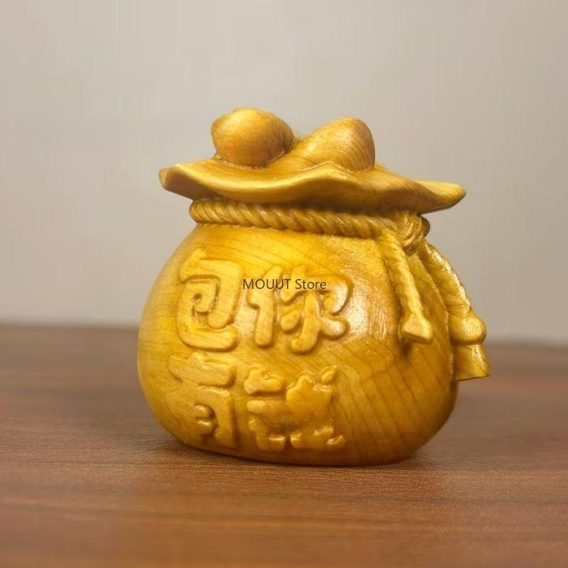 Wood Carving Money Bag Ornament for Gifts for The New Year and Housewarming Money Bag Wood Carving Decorative Item