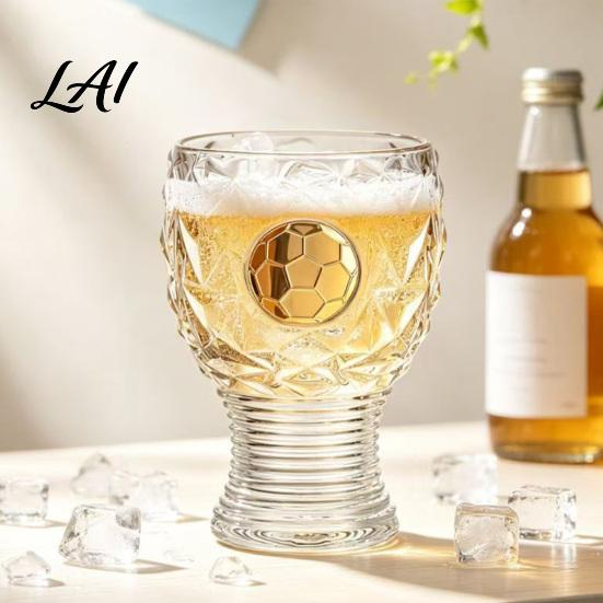 Tall Football Mug Soccer Trophy Beer Glass 400ml Capacity Mug Clear Glass