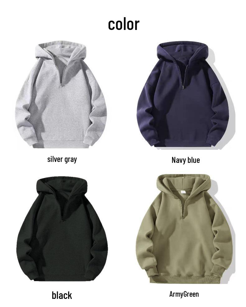 2025 Men's Heavyweight Fleece Hooded Sweatshirt: Autumn/Winter Half-Zip Casual Jacket