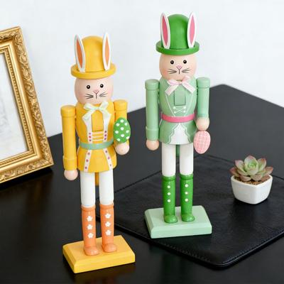 Easter Bunny Nutcracker Figurine 12 Inch Wooden Rabbit Nutcracker Decoration for Spring Home Table Shelf Decor