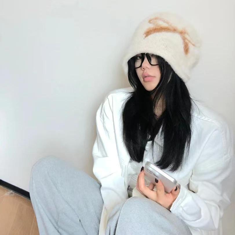 Korean Retro Bow Slouchy Knit Beanie with Ear Protection for Women