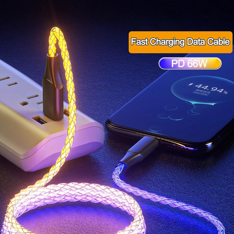 66W 6A 3 in 1 Schnellladekabel Typ C Micro USB RGB Bunter Streamer Leuchtende Linie Für iPhone Huawei Xiaomi Ladegerät USB-Kabel