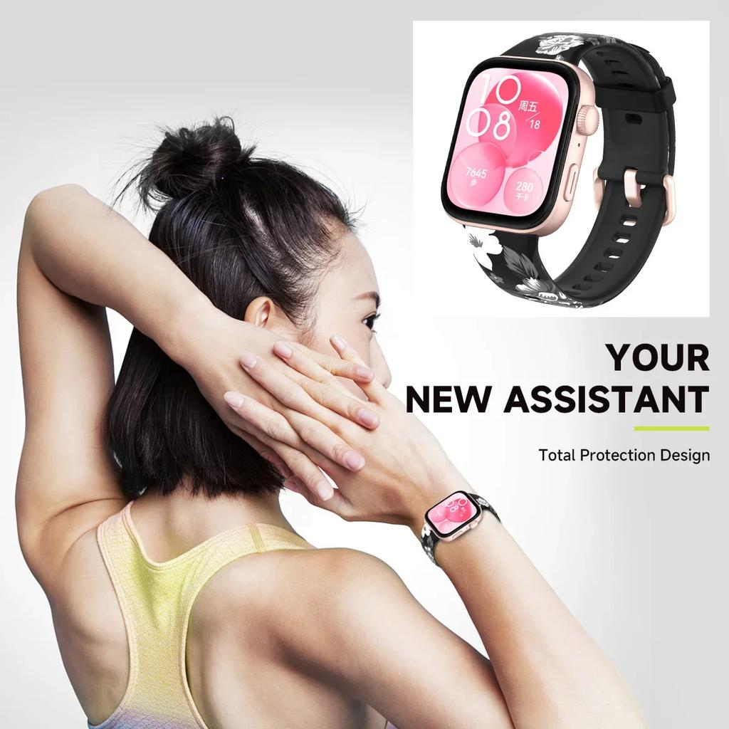 Pasek z nadrukiem do For Huawei Watch Fit 3 Zamienny Silikonowy Pasek na Nadgarstek SmartWatch Bracele correa Akcesoria do Huawei Watch Fit3