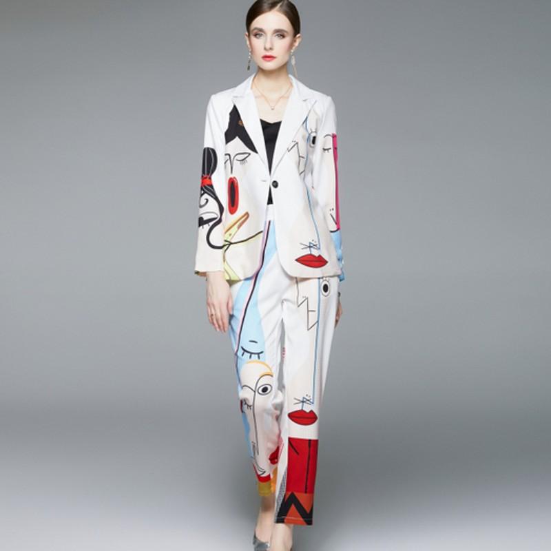 

Осенние модные женские туфли с принтом, офисные деловые брючные костюмы, пиджак на одной пуговице, куртка, пальто + брюки, женские комплекты из 2 предметов