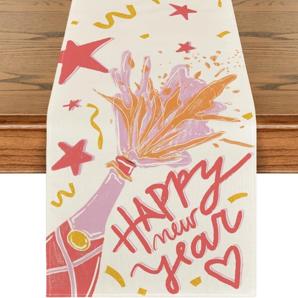 New Chinese New Year Table Runner Wine Glass New Year New Year Tablecloth New Year Table Flag Cover Home Decor