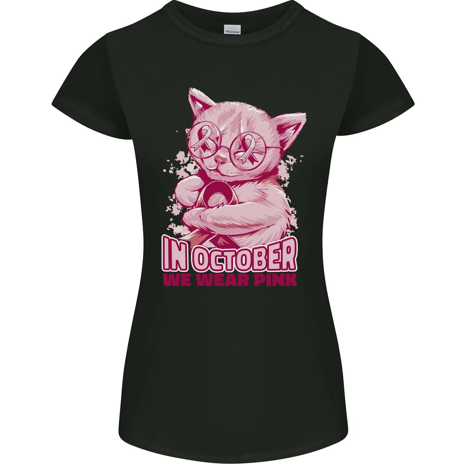 Breast Cancer Awareness October Cat Womens Petite Cut T-Shirt 2XL