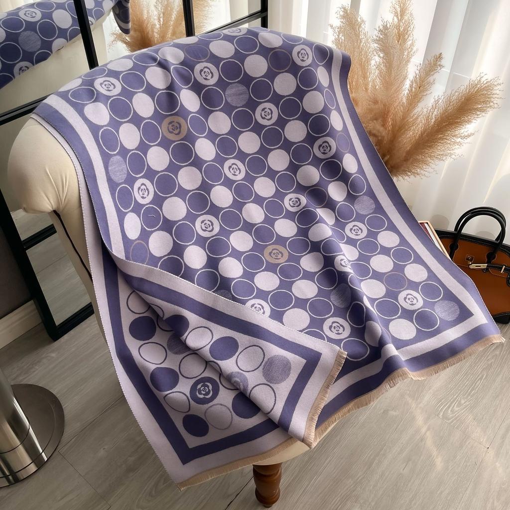 Big-Name Camellia Decoration Fashionable Imitation Cashmere Women'S Warm Scarf Short Beard Tassel Extended Shawl