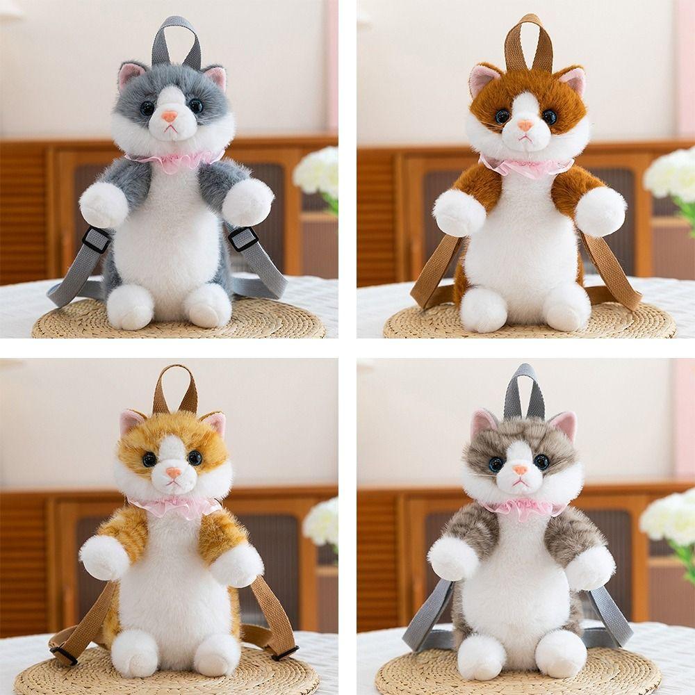 Kawaii Realistische Katze Simulierte Marionette Katzen-Rucksack Weicher Flauschiger Niedlicher Cartoon-Katzen-Rucksack Schultaschen Mädchen Geschenk