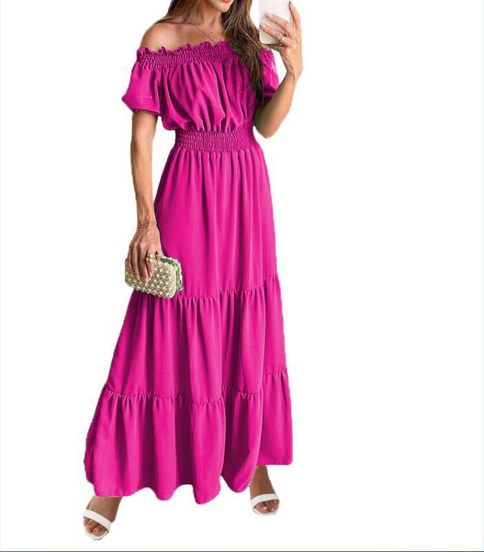 Women's One-Shoulder Short-Sleeve Long Spring Dress