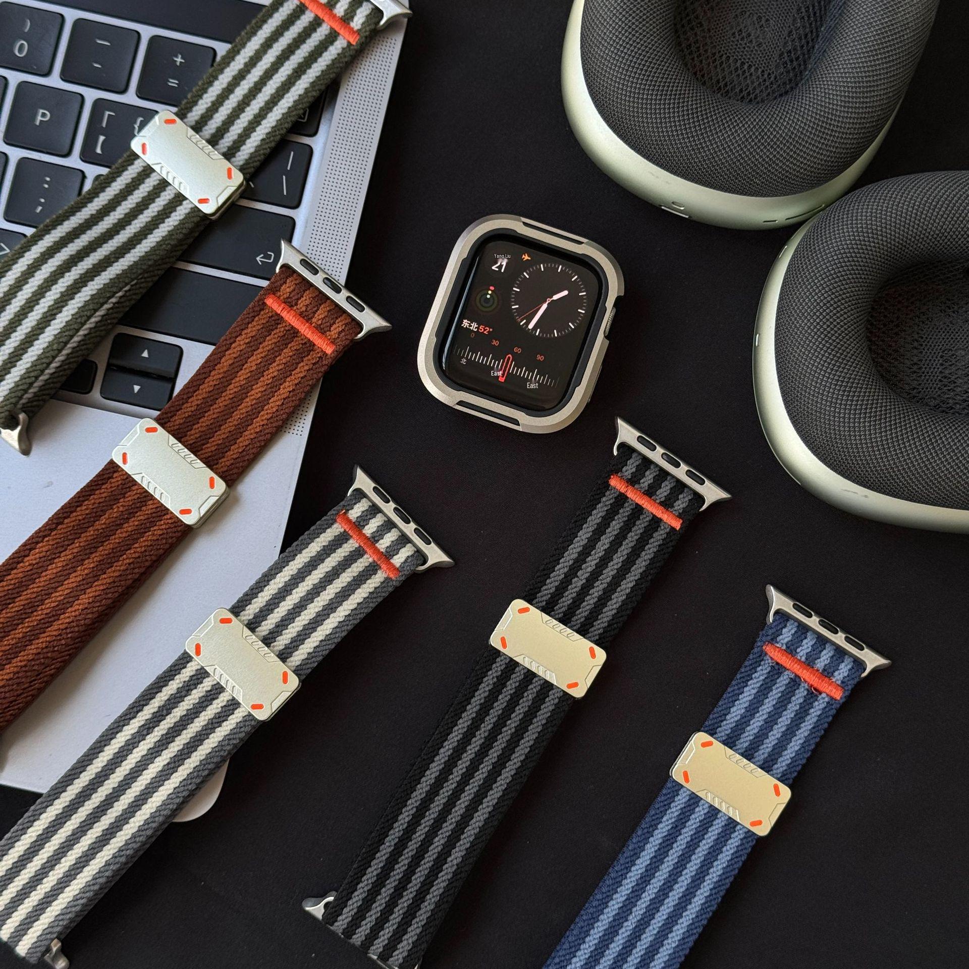 

Mecha Workwear Magnetic Buckle Nylon Wristband for Apple S10 SE Watch, 9876543rd Generation Replacement Band Large (42/44/45/46/49MM) чёрный