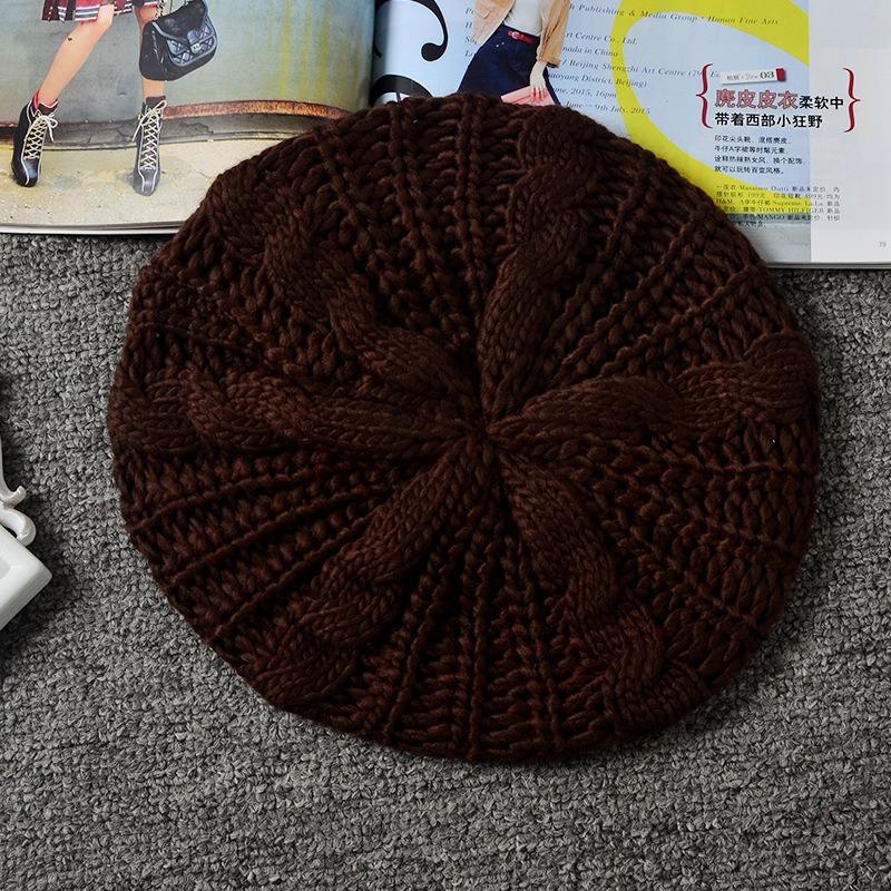 Varm Dame Elegant Strikket Beret Lue Høst Vinter Hverdagsluer Flettet Dame Slapp Baggy Luer