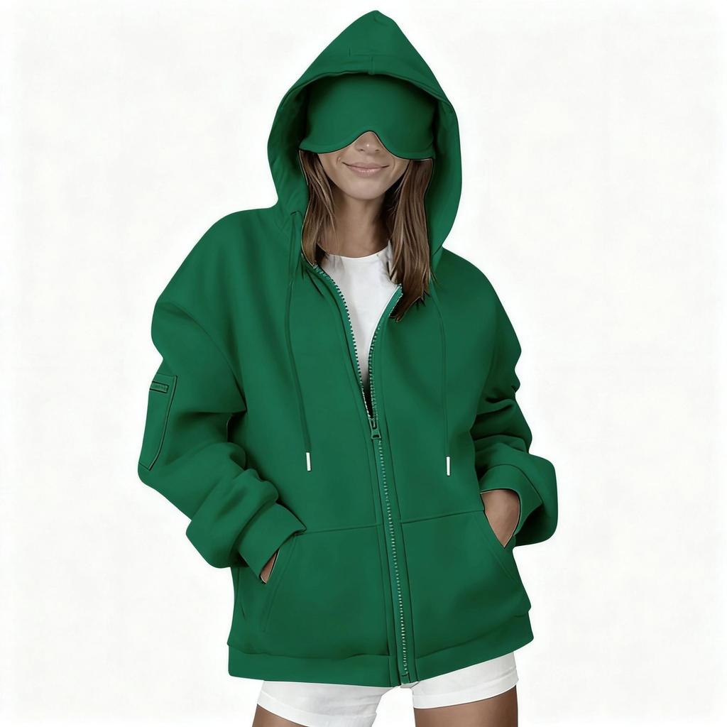 New Solid-color Loose Hooded Zipper Cardigan Hoodie for Autumn and Winter