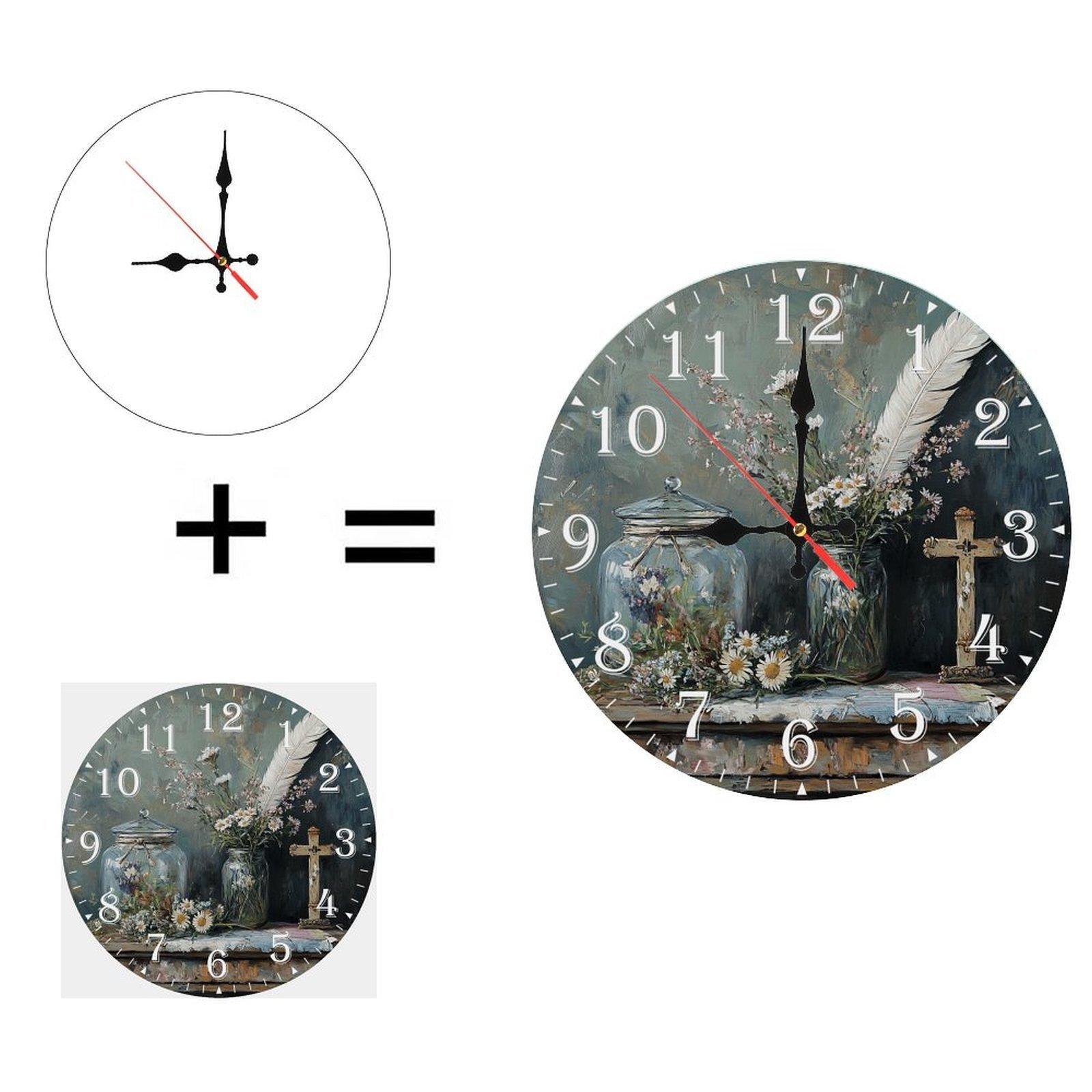 25x25cm Wood Wall Clock with Crackle Glaze Vintage Look (White,10 inch(25.40cm))