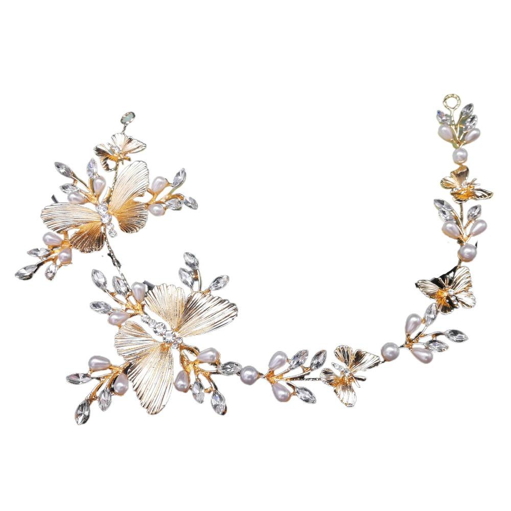 Elegant Bridal Butterfly Headband Pearl Beads Wedding Crystal Headwear  for Women Girls