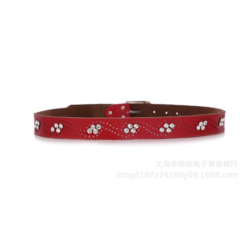 Diamond belt, women's genuine leather pure cowhide pants belt, wide diamond-encrusted, cut out genuine leather