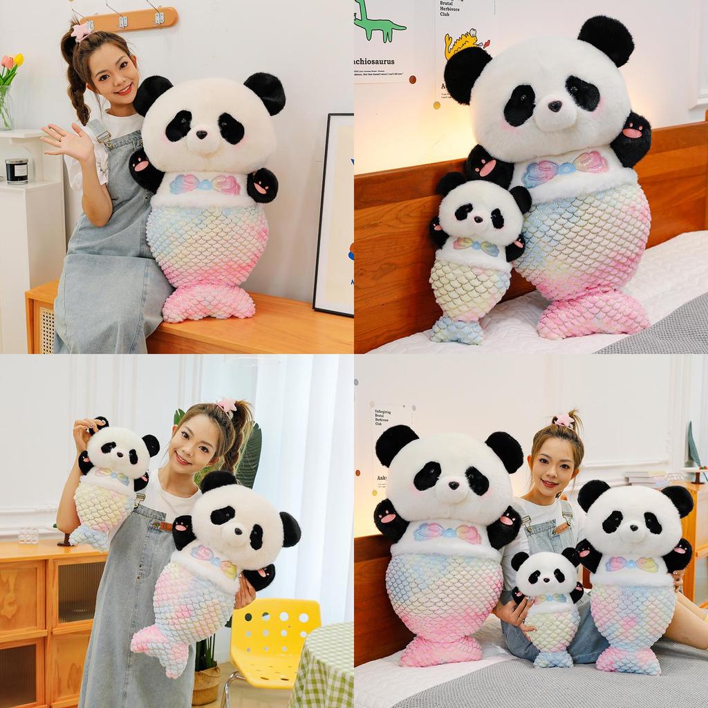 Adorable Panda Mermaid Plush Toy With Soft Short Plush Material For Kids 40cm 60cm 80cm