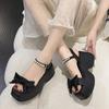 Korean Version Bowknot Margarite Thick Bottom Roman Sandals 2024 New Fashion Casual All-match Solid Color Heels Women Summertime