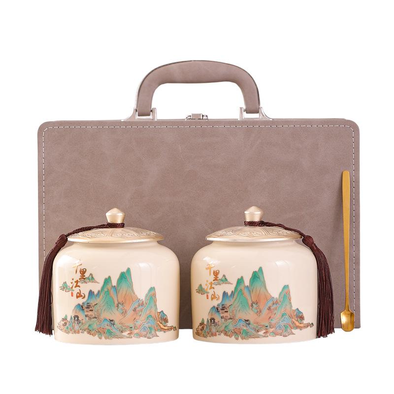 Retro Ceramic Tea Caddy with Sealing Lid - Half-Jin Capacity for Green, White, Black Tea - Gift Box Included