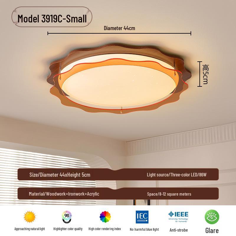

Retro Chinese-Style Walnut Ceiling Light for Bedroom, Hallway, or Balcony - Eye-Protecting Design Eye protection no flicker - three color light