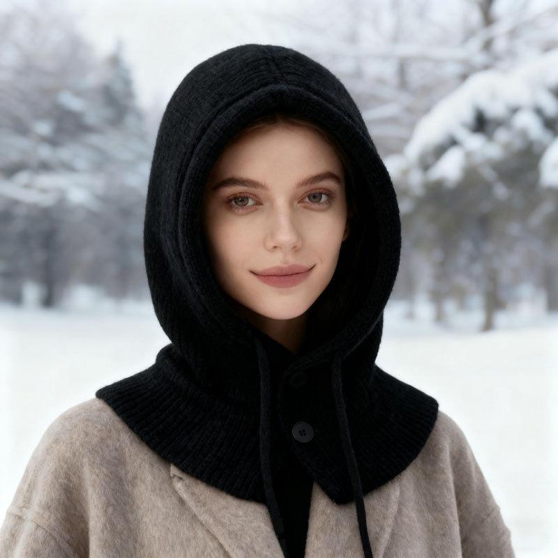 Large version balaclava hat women's autumn and winter cold protection and warmth personalized trendy wool knitted hat scarf integrated