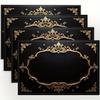 4pcs/6pcs Printed Placemats with Black Background and Intricate Golden Pattern Border Make Your Dining Kitchen More Beautiful, Perfect for Coffee
