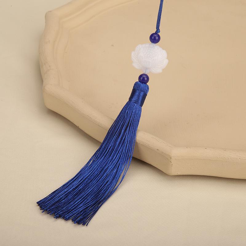 Double-Sided White Jade Lotus Tassel Fan Pendant - Antique Decoration Accessory