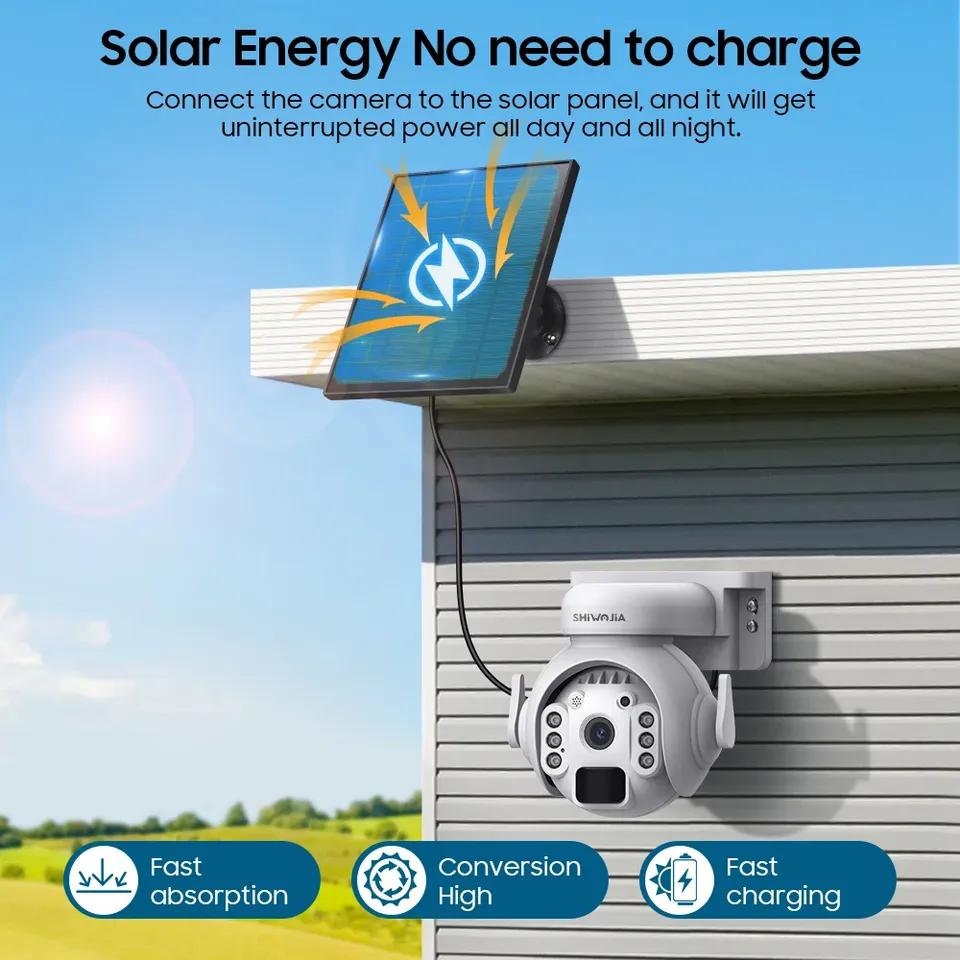 SHIWOJIA 3K 5MP 4G SIM Panel Security PTZ Night Vision PIR Human Detection Surveillance Solar Battery Camera