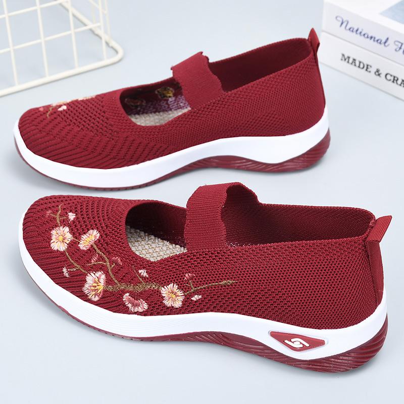 

Летняя новая обувь из мушиной ткани с вышивкой, детская полая дышащая эластичная обувь для ходьбы, женская повседневная обувь 41