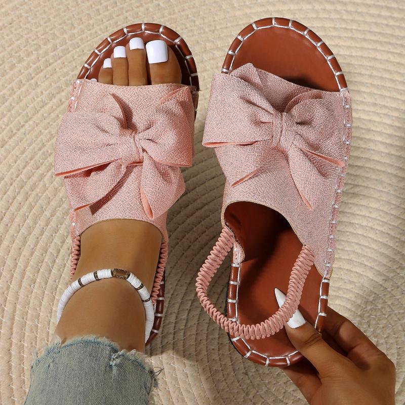Fashion Beach Outdoor Ladies Shoes Women Slippers Summer 2025 Platform Wedges Low Heels Bow Tie Peep Toe Fashion Sandals Slides Women
