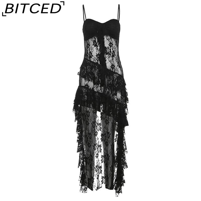 

BITCED Summer Women s Solid-Colour Slim-Fit High-Waisted Fashion Strapless Backless Lace Dress L чёрный