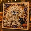 Handmade Autumn Wall Decor Halloween Faux Pearl Art Kit, Cute Ghost Skeleton Painting Room DIY 3D Craft Kit for Adults, Fall Home Diy