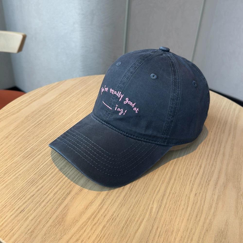 Fashion Hat retro washed Korean version TH letter embroidered baseball hat, thin and age-reducing face, small sunshade cap woman