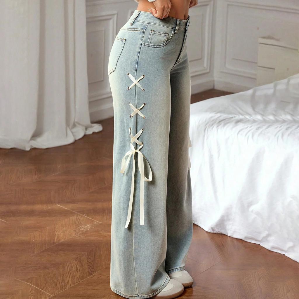 Women's Trousers Large Size Stretch Jeans Loose Semi-Elastic Pants