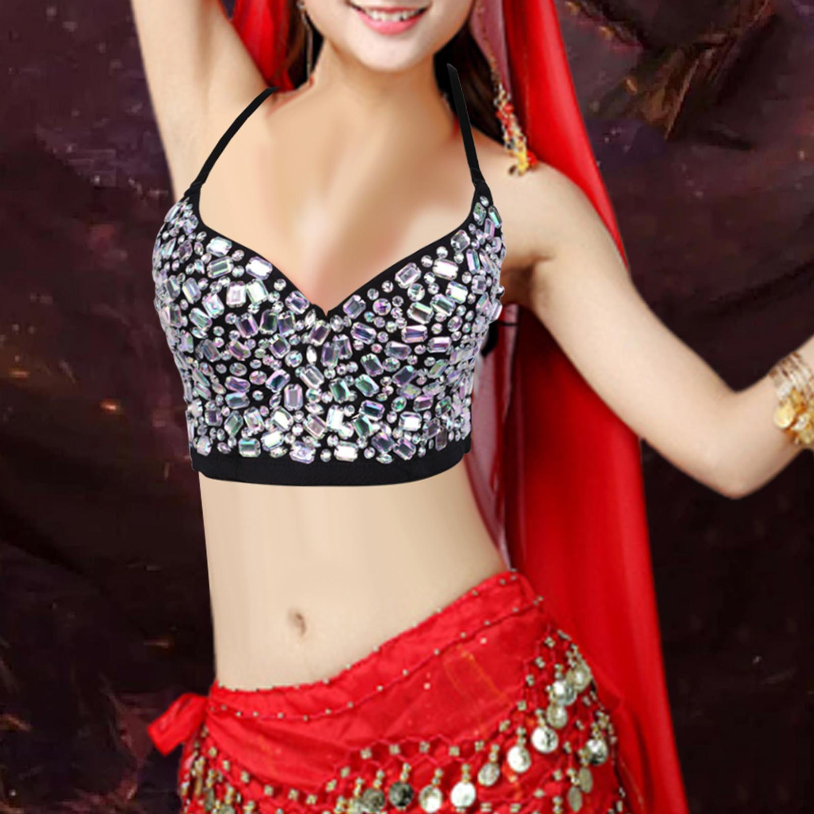 

Beaded Corset Bra with Rhinestones for Dance Performance Accessory 38C Black