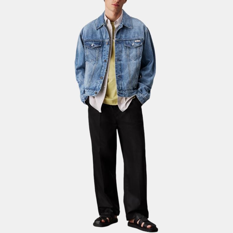 Calvin Klein Solid Color Single Breasted Loose Long Sleeve Denim Jacket Men Jackets LV04RB794G-UBE