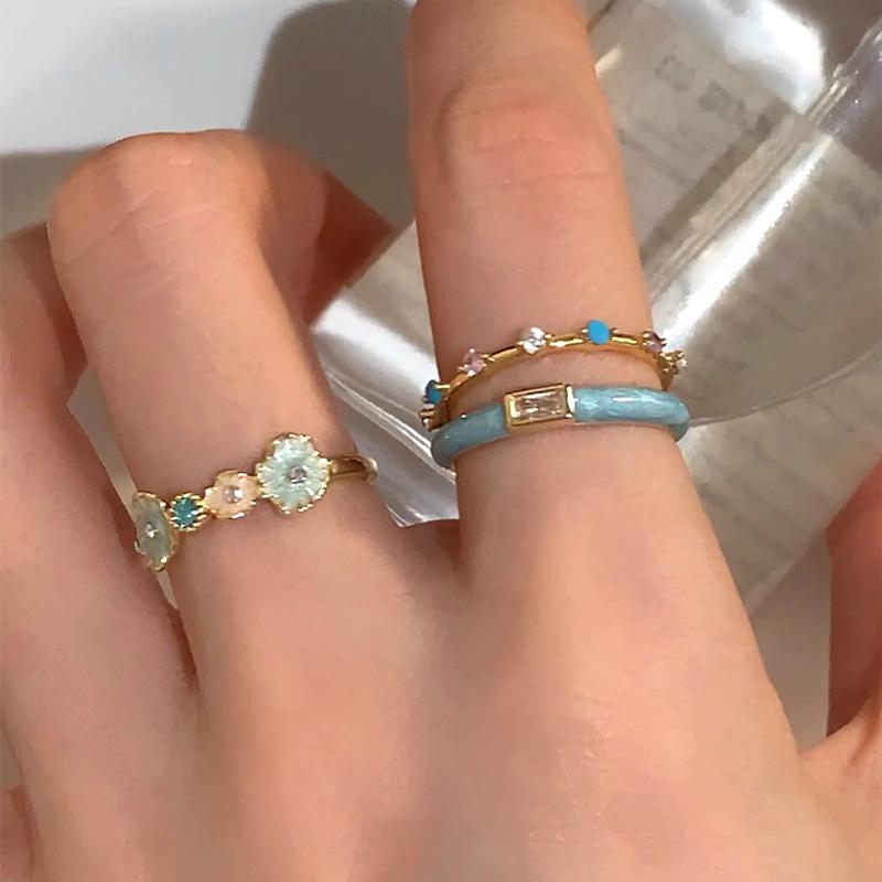 925 Silver Golden Flower Rings For Women Drip Glaze Plant Irregular Adjustable Sweet Jewelry Gift Dropship