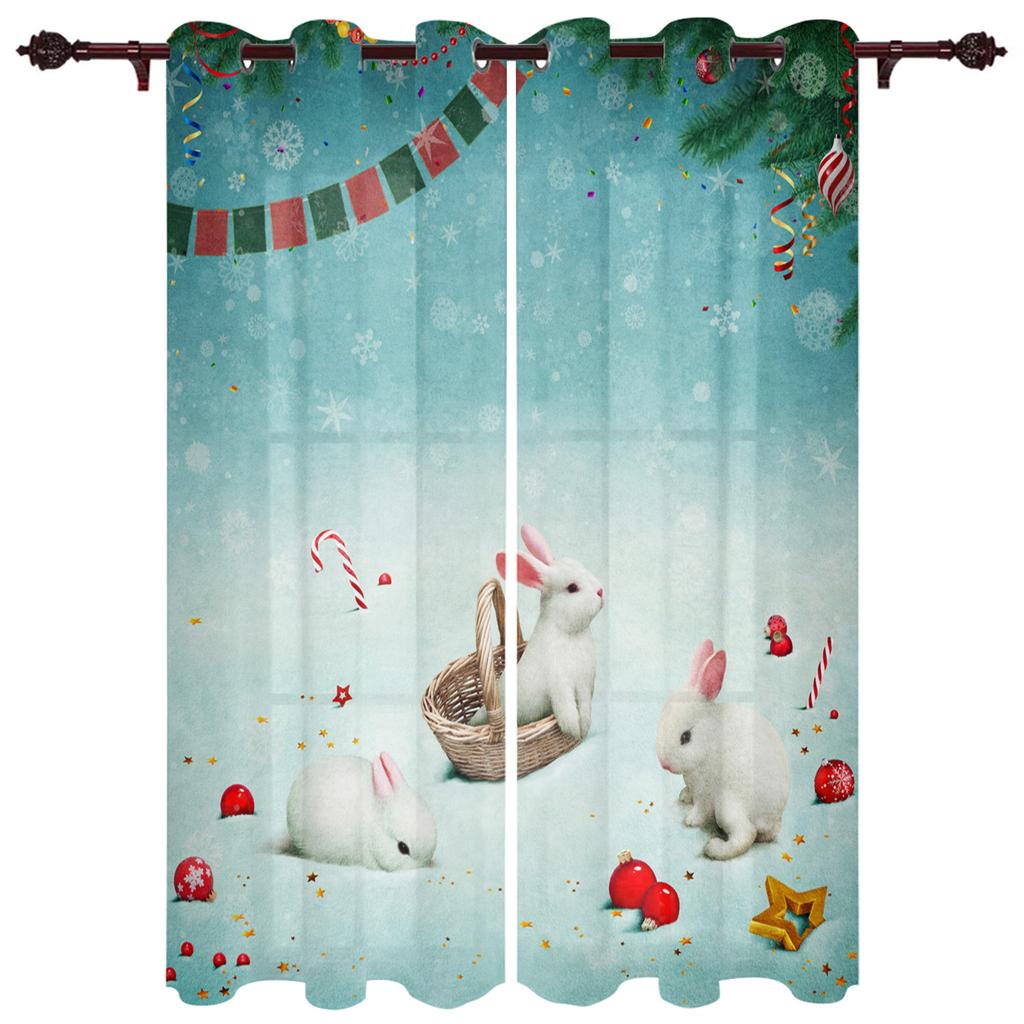 Modern Window Curtains Bunny Rabbit with Flowers Watercolor Luxury Fashion Curtains for Living Room Bedroom Kitchen Drapes
