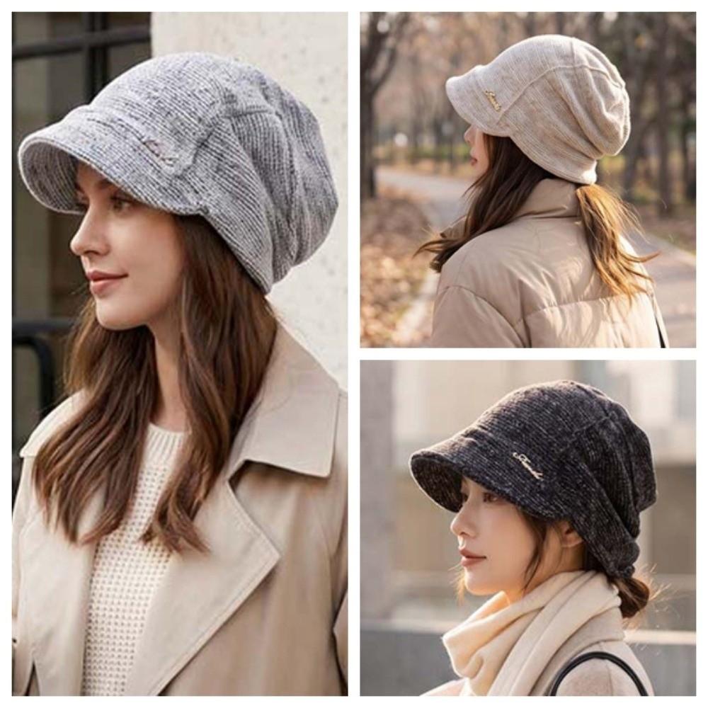 Warm Slouchy Beanie Thick Knit Pullover Hat Visor Bonnet Hat Winter Warm Cap Ladies