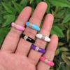 6 Colors Simple Style Colorful Enamel Ring Paved With Shiny Rainbow Cubic Zircon Stone Fashion Wed Engage Ring For Women