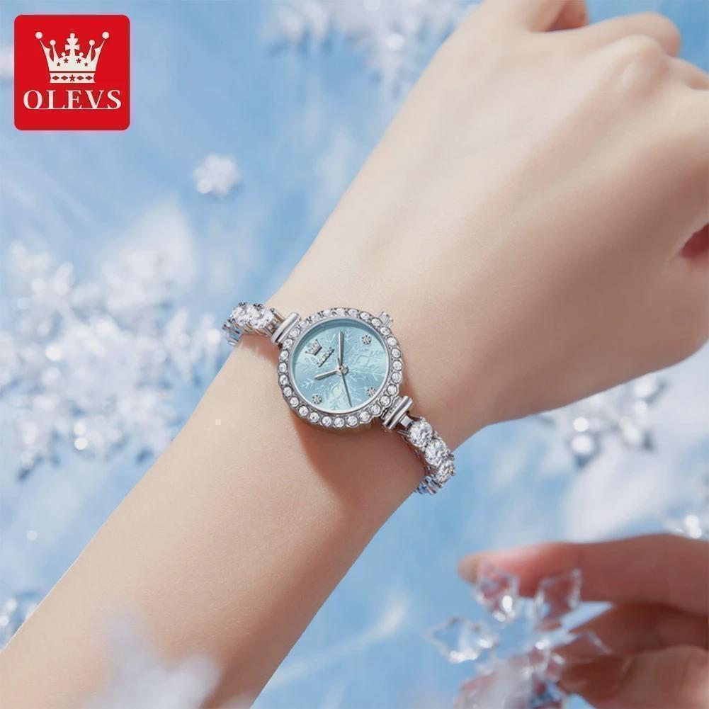 OLEVS Volle Diamant Quarzuhren Damen Luxus Elegantes Armband Armbanduhr Wasserdicht Damen Kleid Armbanduhr
