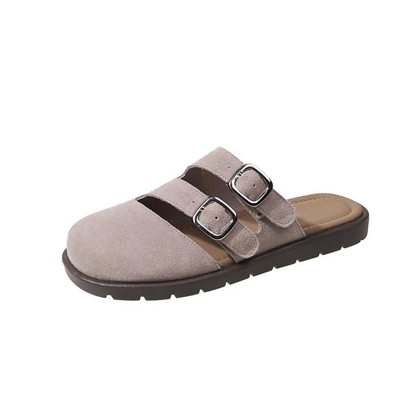 

Новые женские замшевые мюли тапочки на плоской платформе бостонские сандалии сандалии модные уличные и домашние слипоны пляжные женские мягкие туфли 42 темно серый