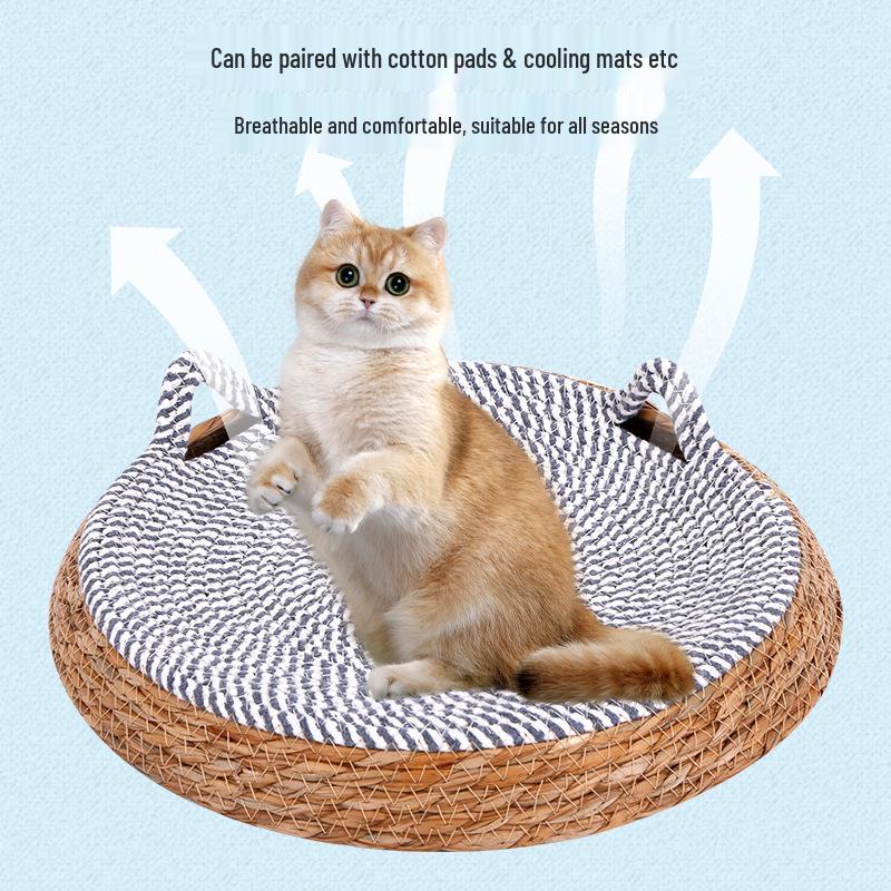 Dual-Use Rattan Cat Bed & Scratch Board - Large, Durable, Scratch-Resistant, All-Season, Dander-Proof