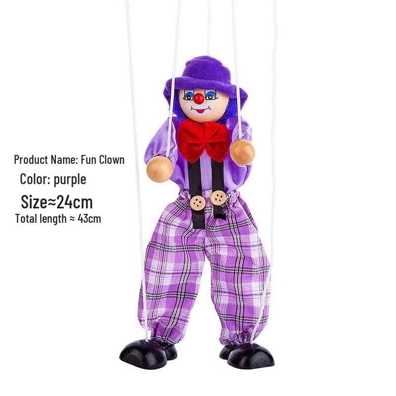 Colorful Handmade Wooden Clown String Puppet Toy for Parent-Child Interaction