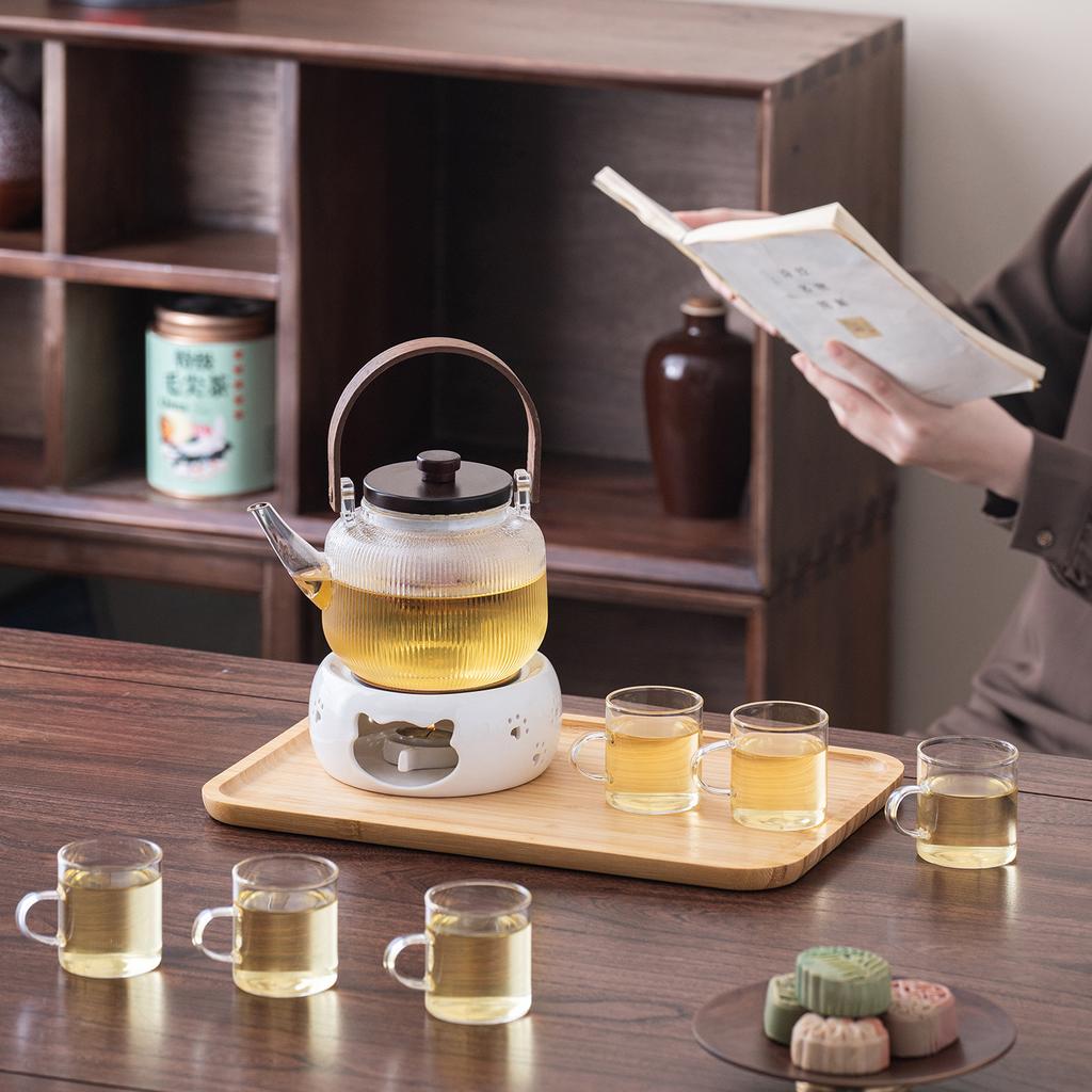 Fruit teapot, teacup, heat-resistant glass flower teapot set, candle heating afternoon tea, leisure hall, beauty salon, tea set