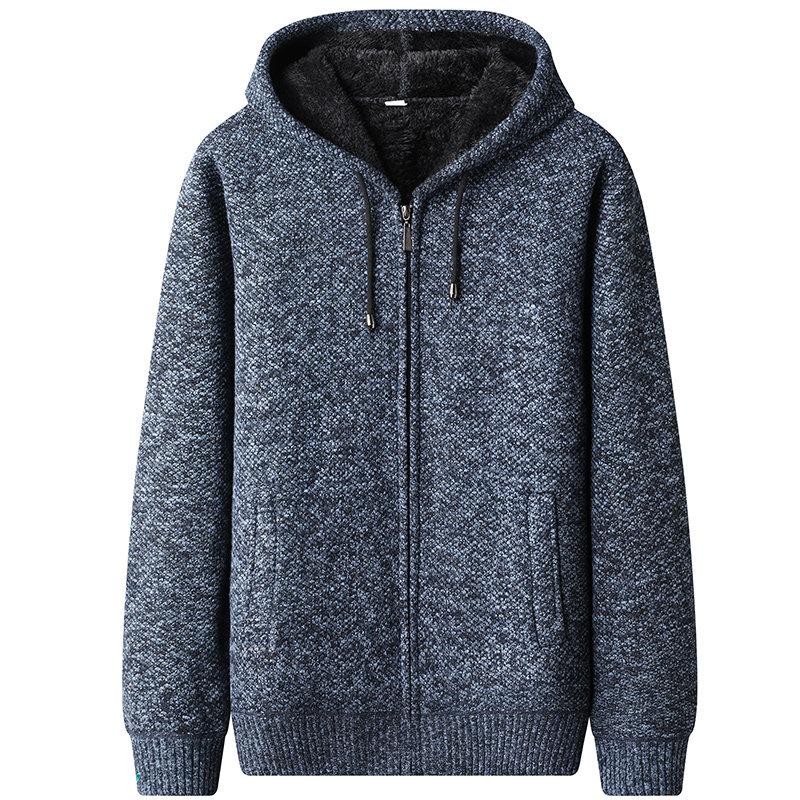 

2026 New Arrival Knitted Sweater Men Spring Autumn Casual Fleece Cardigan Men Sweaters Coats Solid Color Plus Size 4XL M синий