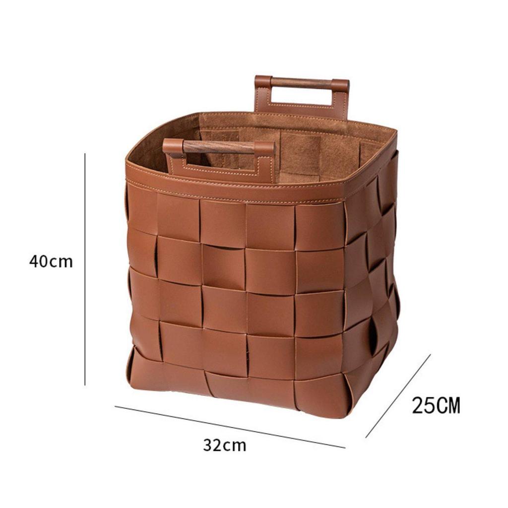 Cesto in PU Tessuto Design Elegante Contenitore con Manici in Legno