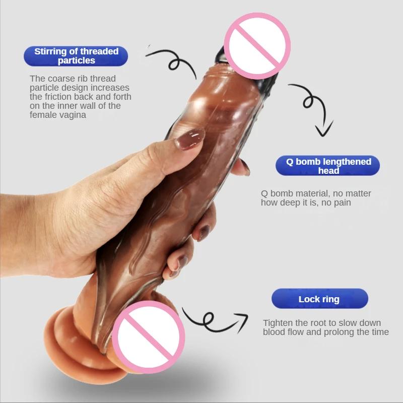 MELEON Realistic Penis Extension Cock Sleeve Reusable Silicone Penis Enlarger Delay Condoms For Adult Men Dildo Enhancer Sex Toys