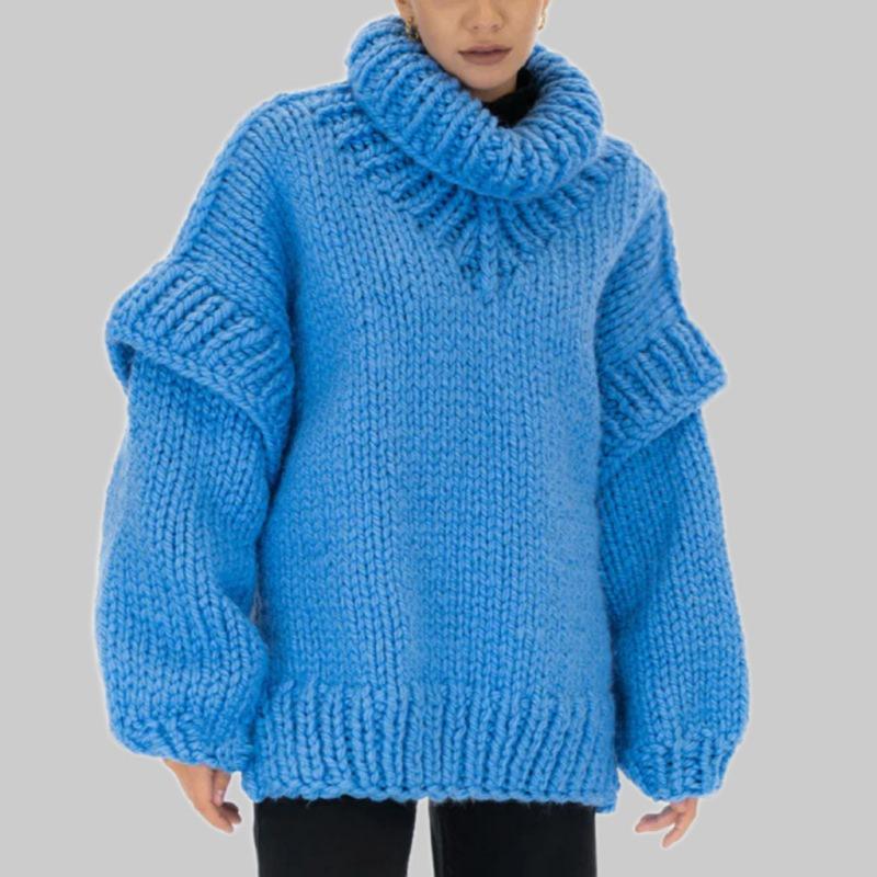 

New sweater knitted sweater pullover women s fluffy long-sleeved turtleneck sweater S синий