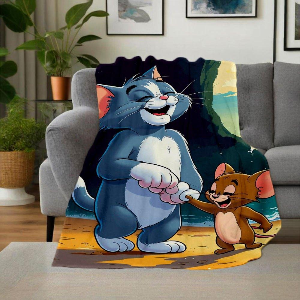 "Tom & Jerry Abenteuer: Klassische Cartoon-Figuren Handyhülle Abdeckung"Decke Flanell Überwurfdecke für Sofa, Bett, Reisen, Camping, Büro"