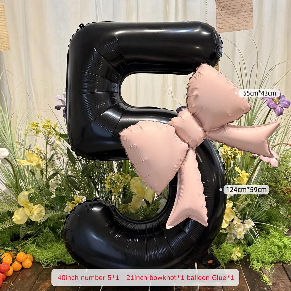 2pcs 40inch Black Bowknot Number Foil Balloons Photo Props Wedding Birthday Party Decorations Anniversary Decoration Number 0123